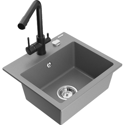 Mexen Milo гранитна кухненска мивка с една камера и смесител Duero, сива (6505-71-671600-70)