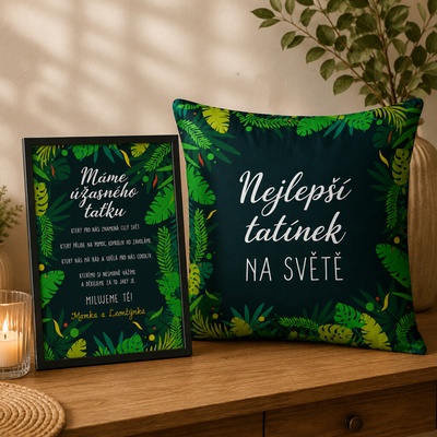 Set plakátu s VĚNOVÁNÍM a polštáře DŽUNGLE, pro tatínka