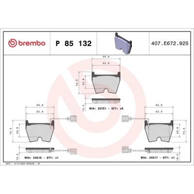 Sada brzdových platničiek kotúčovej brzdy BREMBO P 85 132 P 85 132