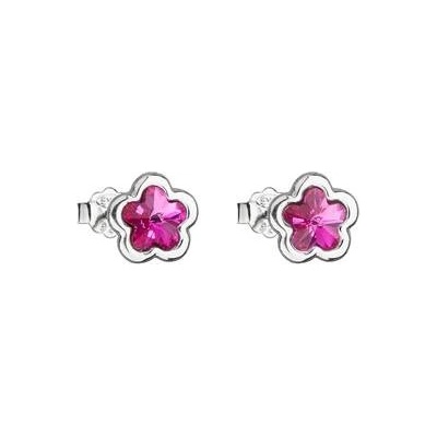 Evolution Group Cz Stříbrné náušnice kytičky Crystals from Swarovski Fuchsia 31255.3