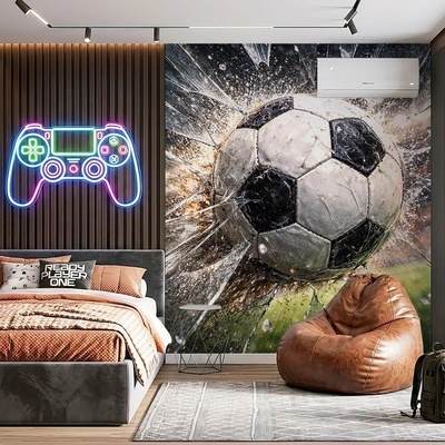 Art Gift Decor Фототапет футболен удар със счупено стъкло