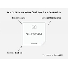 NESPAVOST - omyvatelná samolepka na boxy a domácí lékárničku, bílá a průhledná varianta, 5 x 5 cm | DomaLEP barva: BÍLÁ - ČERNÉ písmo, velikost: š. 5 cm x v. 5 cm - základní písmo