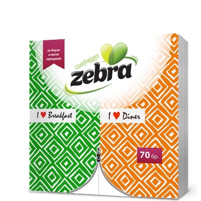 Zebra Салфетки ЗЕБРА, Сгънати, 70бр. , 33*33см (38000304845)