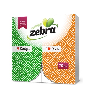 Zebra Салфетки ЗЕБРА, Сгънати, 70бр. , 33*33см (38000304845)