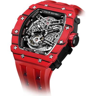 Tsar Bomba Мъжки часовник TSAR BOMBA T-Elemental Carbon Fiber Bull Red TB8208CF-07 (TB8208CF-07)