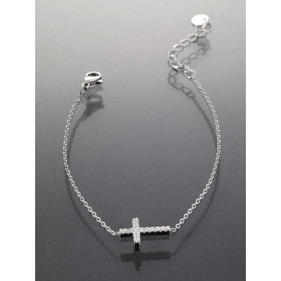 Prošperk stříbrný náramek z chirurgické oceli s křížkem a kamínky S4488