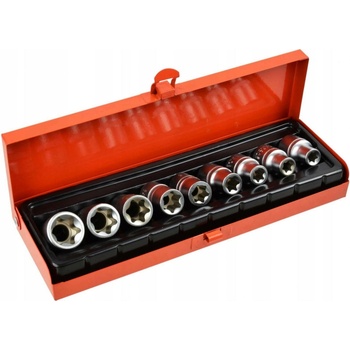 Sada hlavíc 9-dielna, 1/2" TORX E10, E11, E12, E14, E16, E18, E20, E22, E24 v kazete, GEKO