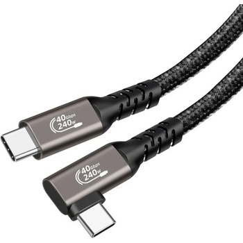 USB4 USB-C кабел 5A, 240W, Thunderbolt 3, 40Gbps 8K@60Hz, оплетка, L конектор, 20cm, черен