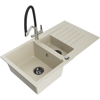 Mexen Matias гранитна мивка 1, 5 камери с отцедник и кухненски смесител Duo, бежов - 6502-69-671701-07-B (6502-69-671701-07-B)