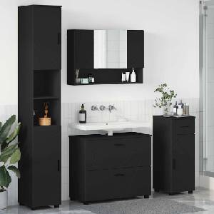 vidaXL Комплект мебели за баня 4 бр. Черно 35 x 30 x 192 см (3393054)