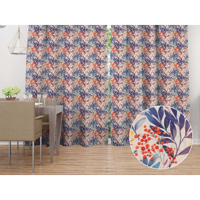 Biante Dekorační závěs PML-067 Modré listy na krémovém 145x200 cm