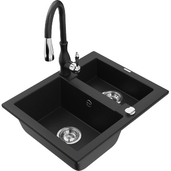 Mexen Carlos гранитна мивка с 1, 5 камери и кухненски смесител Savita, черен - 6518-77-672601-70 (6518-77-672601-70)