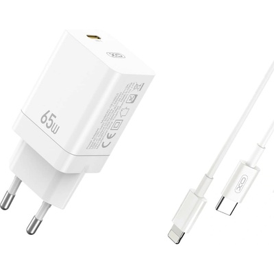XO Стенно зарядно CE10 PD 65W 1xUSB-C бяло + кабел USB-C - Lightning