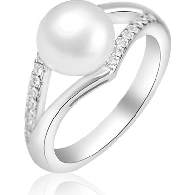 Meucci Stříbrný prsten s perlou a zirkony SP102R