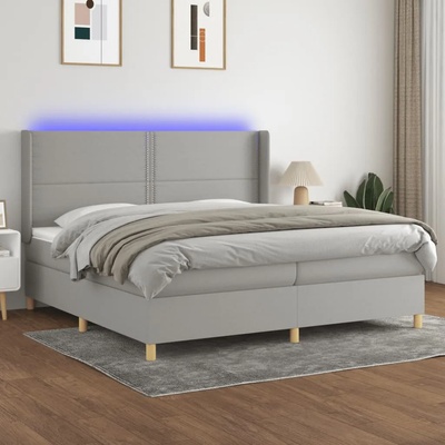 vidaXL Боксспринг легло с матрак и LED, светлосиво, 200x200 см, плат (3138821)