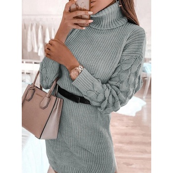 OMG dámské svetrové šaty s rolákem a rozparky Lorang šedá