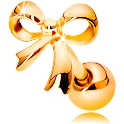Šperky eshop piercing do ucha ve žlutém 14K zlatě lesklá uvázaná mašlička GG204.14