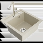 Mexen Vito гранитна кухненска мивка с 1 корито и батерия Flora, бежова (6503-69-670401-09)