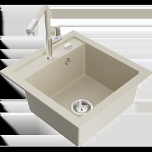 Mexen Vito гранитна кухненска мивка с 1 корито и батерия Flora, бежова (6503-69-670401-09)