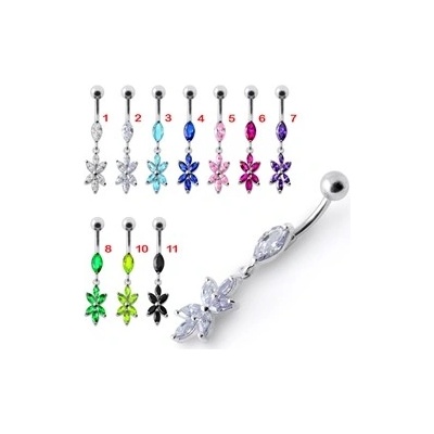 Piercingate piercing do pupíku stříbro kytičky PBV00520 čirá