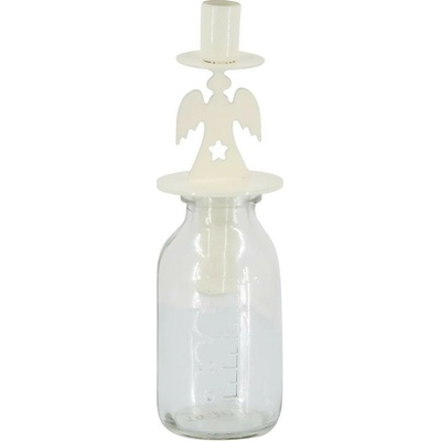 Krémový antik svícen anděl se skleničkou na úzkou svíčku - Ø 5*17 cm / 100ml - Chic Antique