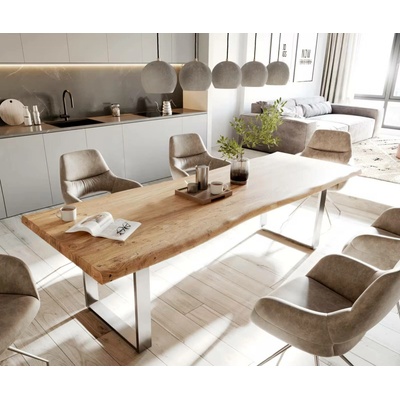 DELIFE Edge 280 x 100 cm XL akácie přírodní nerezová ocel úzký Live-Edge