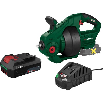 Parkside čistič potrubia Parrw 20-Li A1 + mulátor 20 V/2 Ah PAP 20 B1 + Nabíjačka na mulátor 20 V/2,4 A PLG 20 C1 800011694