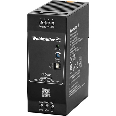 Weidmüller PRO BAS 240W 24V 10A sieťový zdroj na montážnu lištu (DIN lištu), 24 V, 10 A, 240 W, výstupy 1 x