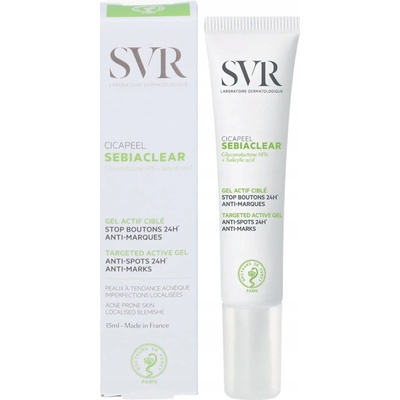 SVR Sebiaclear Cicapeel lokální péče proti nedokonalostem aknózní pleti Anti-Spot and Anti-Marks 24 hr Targed Active Gel 15 ml