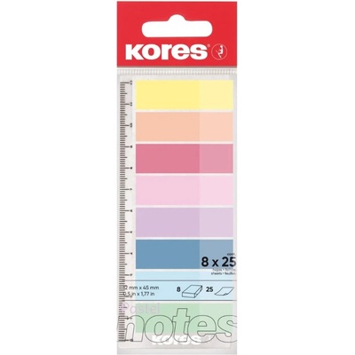 Samolepicí záložky Kores Index Strips - 8 x 25 lístků / pastelové