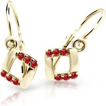 Danfil detské náušničky C2268 zo žltého zlata s kamienkami ruby dark