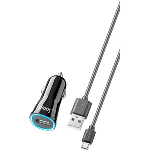 Ploos Зарядно за кола 12V Ploos с microUSB кабел, 1А, Черно