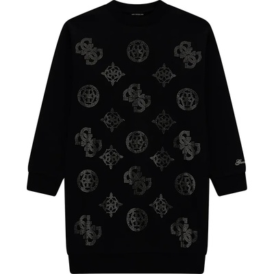 Guess Свободна спортна трикотажна рокля в черно с лога Guess от кристали