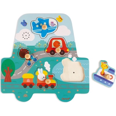 Janod Дървен музикален пъзел Janod - Превозни средства (J07093)