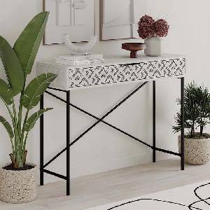 TopMebel Конзола Heaton TopMebel метал-меламин в античен бял цвят 110x35, 6x90cm