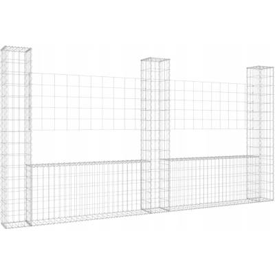 vidaXL Gabionový koš ve tvaru U se 3 sloupky železo 260 x 20 x 150 cm