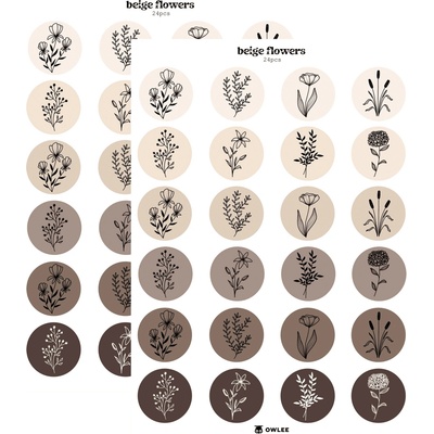 Samolepky Owlee Flower Circles Beige flowers