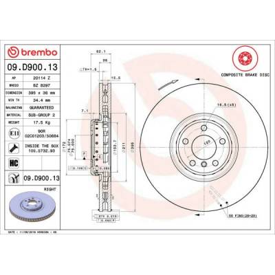 BREMBO Brzdový kotúč vnutorne chladene Ø395mm 09.D900.13