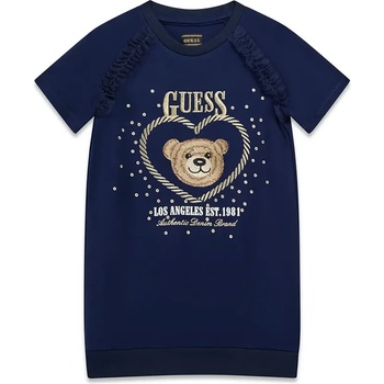 Guess Спортна рокля в тъмно синьо за мини момиче с къс ръкав и сърце с мече и детайли в златисто Guess