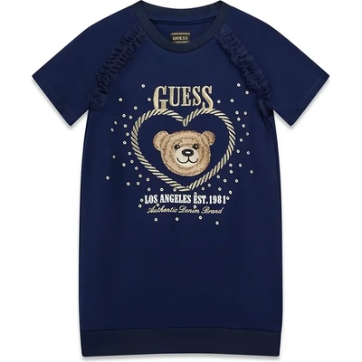 Guess Спортна рокля в тъмно синьо за мини момиче с къс ръкав и сърце с мече и детайли в златисто Guess