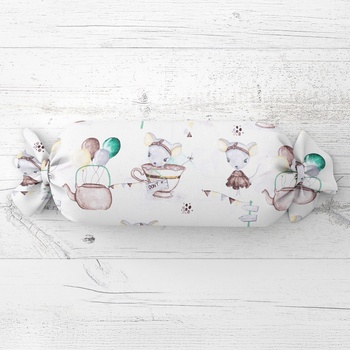 Biante vankúš valec bonbon Sandra SA-372 Myšky a konvičky na bielom 15x60