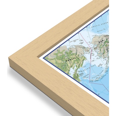 Maps International Svět - nástěnná zeměpisná mapa 135 x 85 cm Varianta: mapa v dřevěném rámu, Provedení: Pegi přírodní