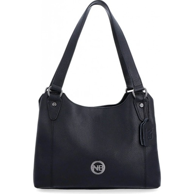 Noelia Bolger Elegantná dámska kožená kabelka so strieborným logom a vnútorným organizérom- 3006 čierna