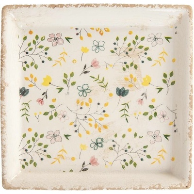 Clayre & Eef Keramický čtvercový podnos se žlutými kvítky Ylla - 22*22*3 cm