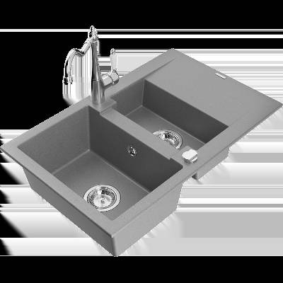 Gaspar гранитна мивка 1, 5 камерна с отцедник и кухненски смесител Carla, сив - 6507-71-670700-00 (6507-71-670700-00)