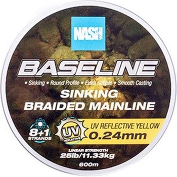 Nash Splietaná Šnúra Baseline Sinking Braid UV Yellow 600 m 0,24 mm 11,33 kg