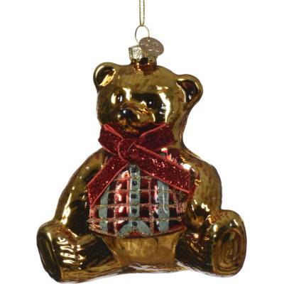 Vianočná ozdoba na stromček KAEMINGK TEDDY, vianočný medvedík, zlatá, sklenená