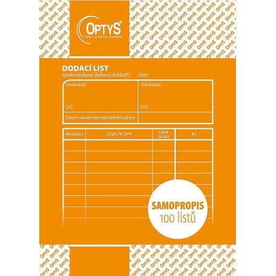 Optys 1078 Dodací list A6, samopropisovací, 100 listů