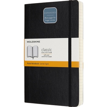 Moleskine Тефтер с меки корици Moleskine Classic Ruled Expanded Large - Черен, линирани листове (QP616EXP)