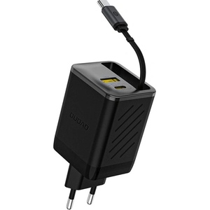 Dudao A67EU мрежово зарядно устройство с USB+2 Type-C изхода, 67 W, PD бързо зареждане + вграден кабел Type-C, ЧЕРНО GP-190664 (GP-190664)